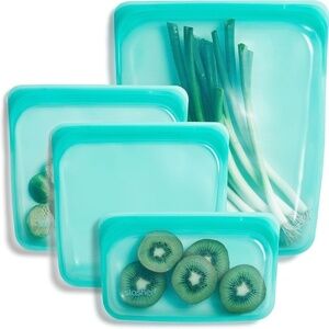 Stasher Reusable Silicone Storage Bags (4-Pack Small, Aqua)